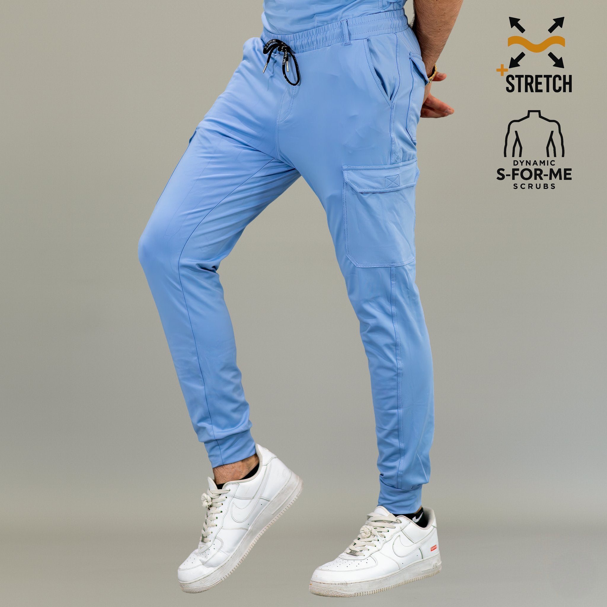 Pantalón quirúrgico jogger azul plumbago hombre Scrubs 901 detalle de pierna y ajuste