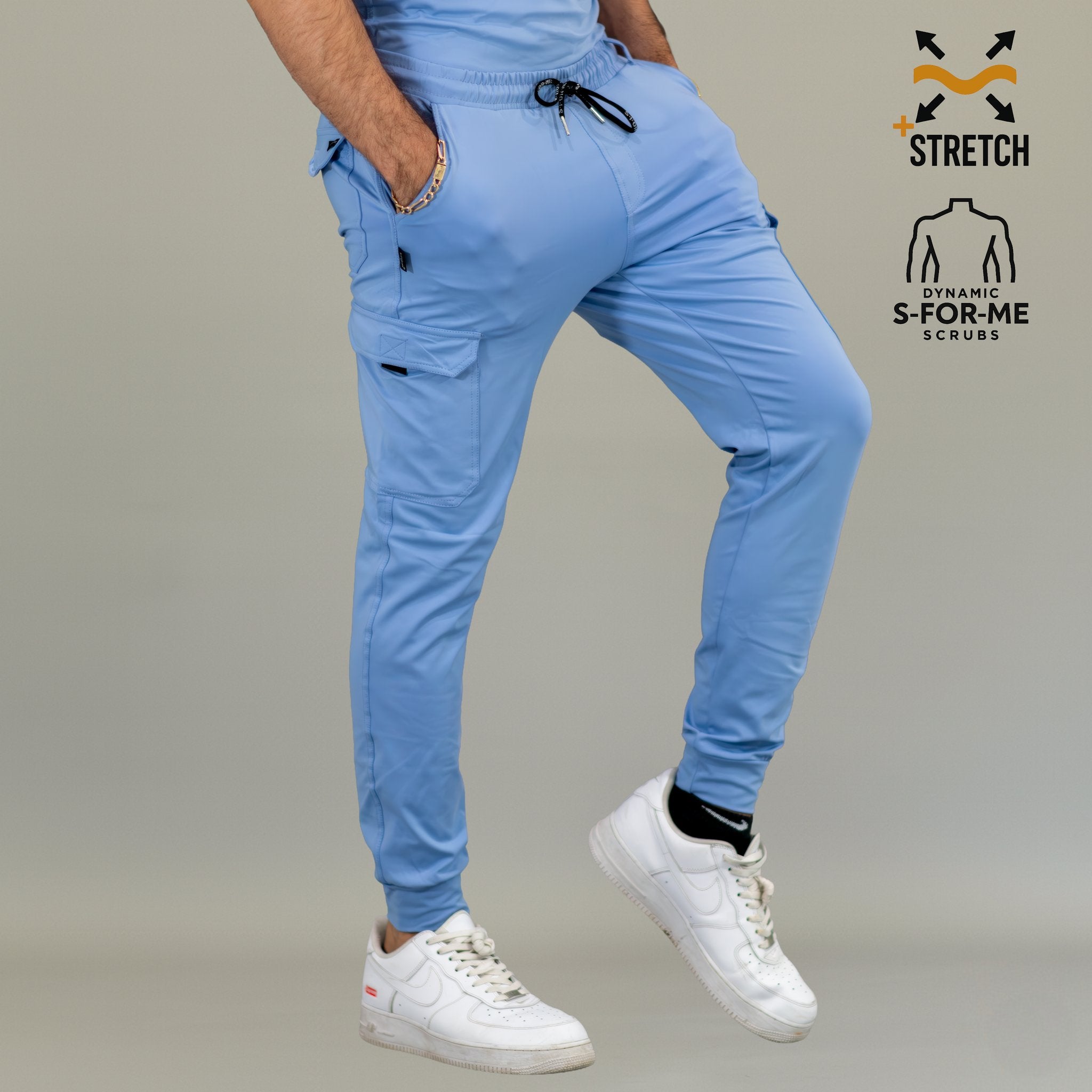 Pantalón jogger quirúrgico hombre azul plumbago Scrubs 901 Super Stretch vista lateral