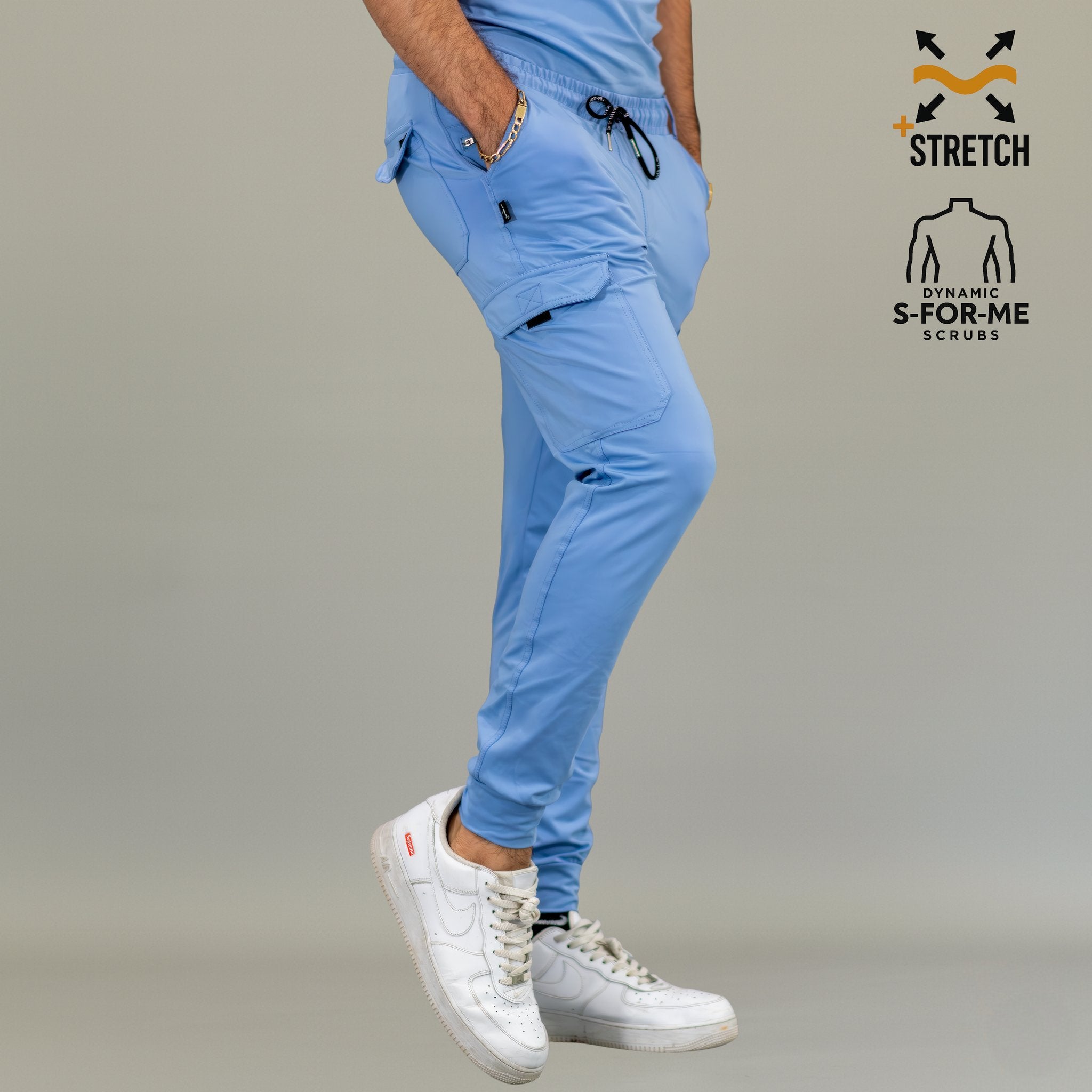 Jogger quirúrgico azul plumbago hombre Scrubs 901 Super Stretch vista de cuerpo completo