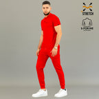 Filipina quirúrgica roja hombre 901 — vista de cuerpo completo con pantalón rojo combinado