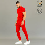Uniforme quirúrgico rojo 901 para hombre — jogger con corte slim en vista lateral