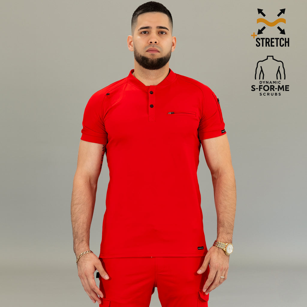 Filipina quirúrgica roja hombre 901 — frente completo con cuello redondo