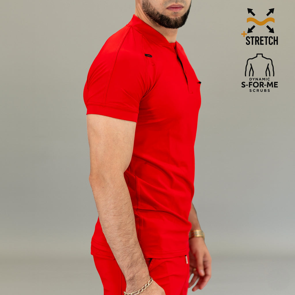 Filipina quirúrgica roja hombre 901 — perfil lateral con manga raglán