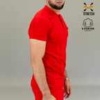 Filipina quirúrgica roja hombre 901 — perfil lateral con manga raglán
