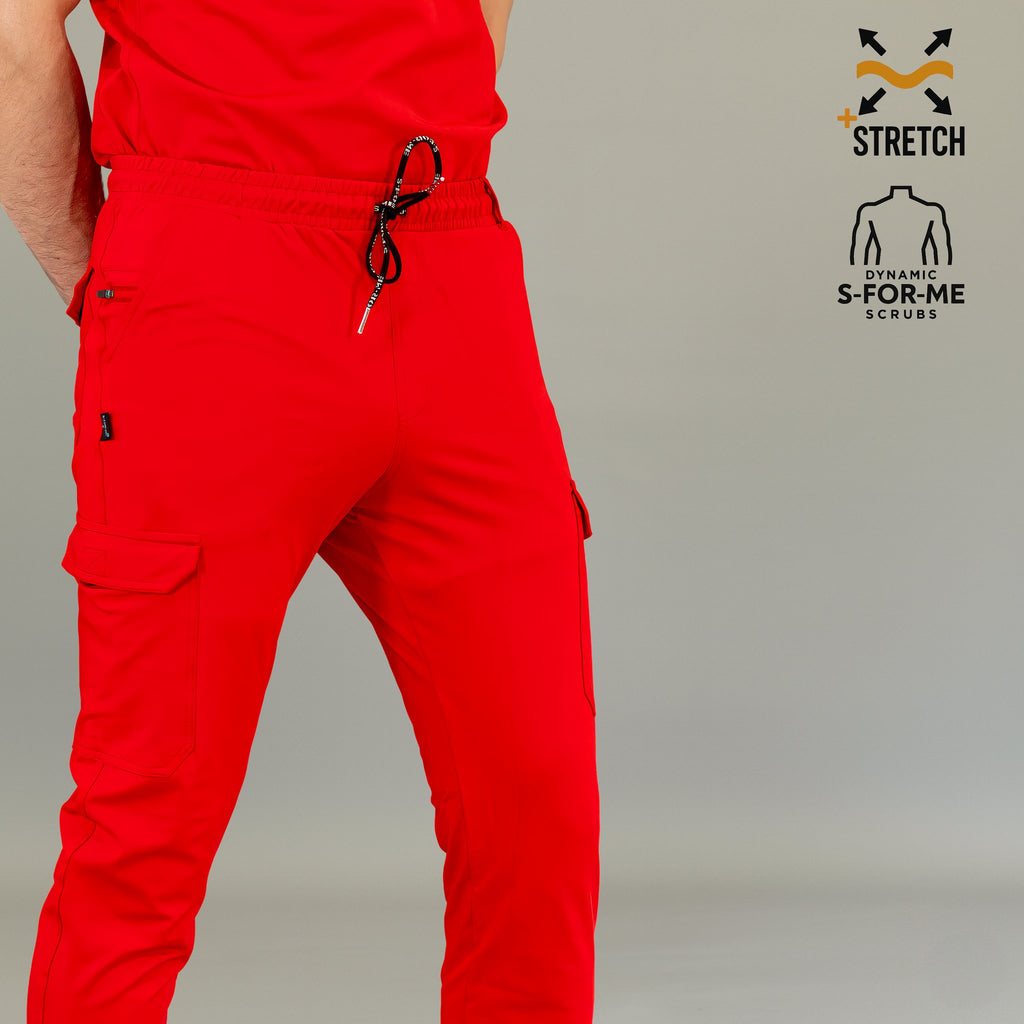 Detalle de pretina y bolsillo lateral del jogger médico rojo 901 para hombre