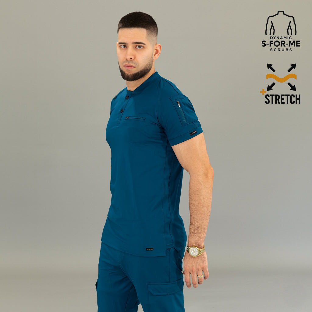 Scrub top médico hombre azul caribe corte slim fit 901