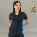 Vista frontal de filipina médica 930 en color negro con detalles laterales en azul rey.