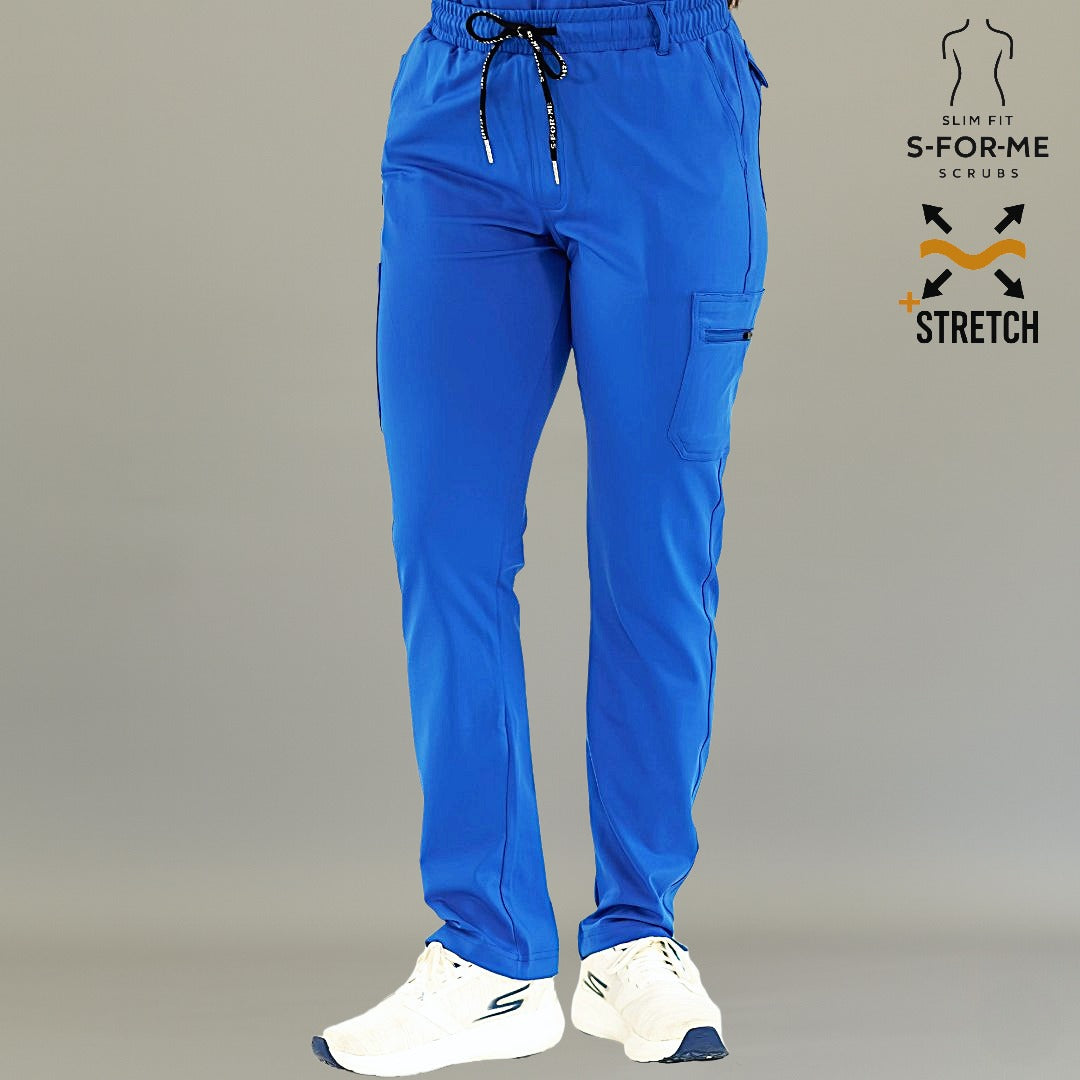 Vista frontal del pantalón médico 930 azul rey con jareta en la cintura y bolsillos laterales.