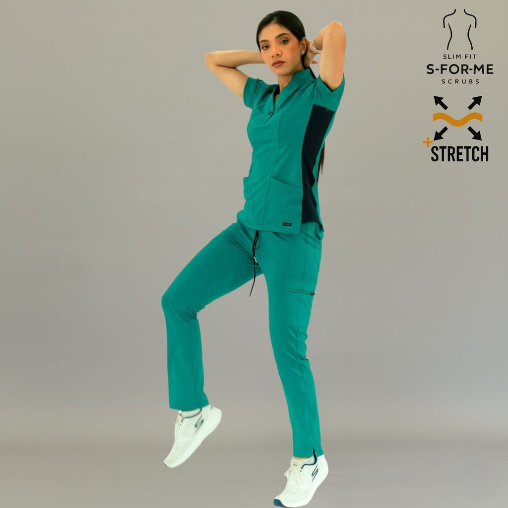 Conjunto médico completo con filipina 930 y pantalón en color teal.