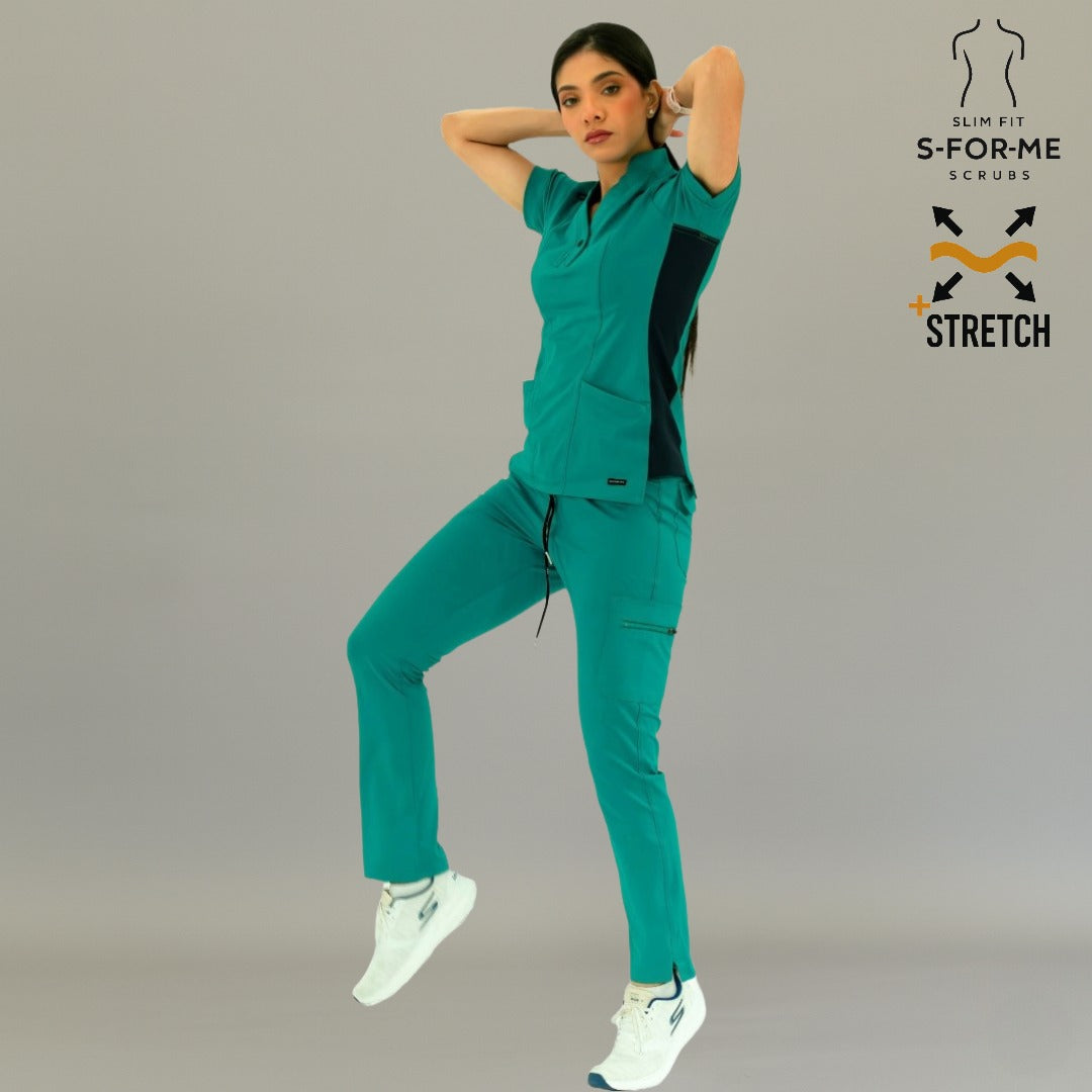 Conjunto médico completo con filipina 930 y pantalón en color teal.
