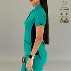 Perfil de filipina médica 930 teal y marino, mostrando ajuste.