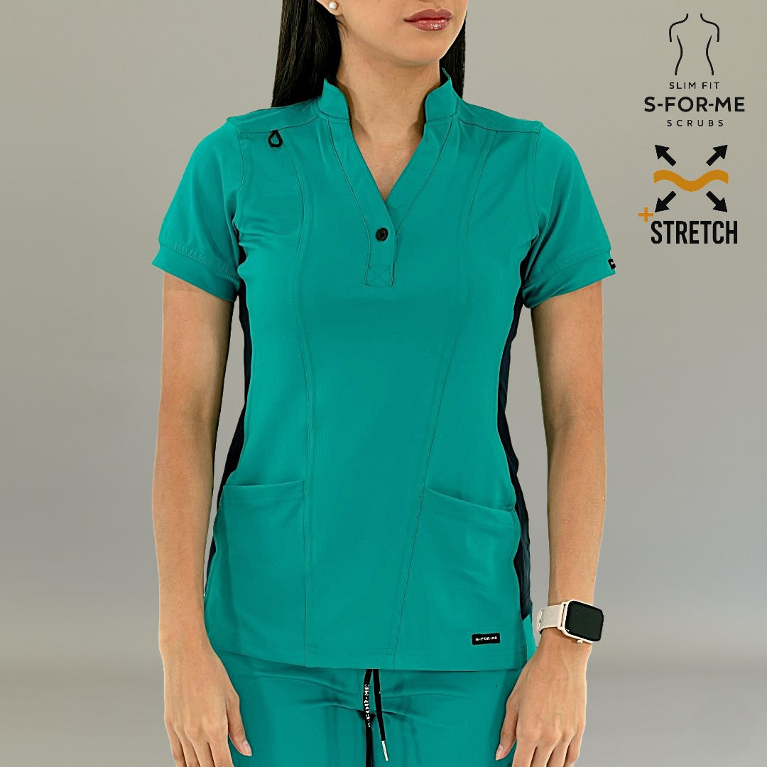 Filipina médica 930 teal y marino, vista frontal completa.