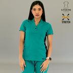 Vista frontal de filipina médica 930 teal con marino, ajuste cómodo.