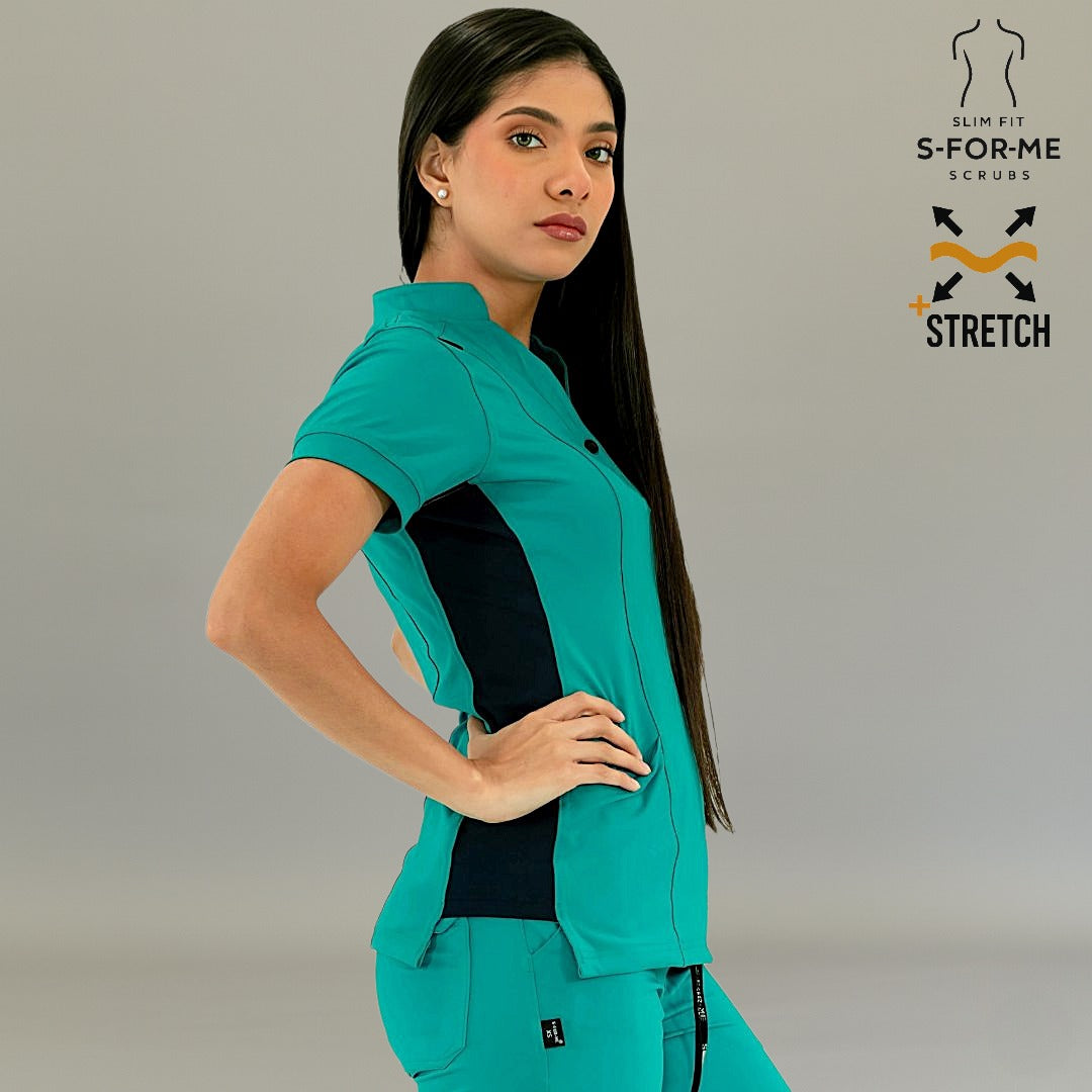 Vista lateral de filipina médica 930 teal con detalles marino.