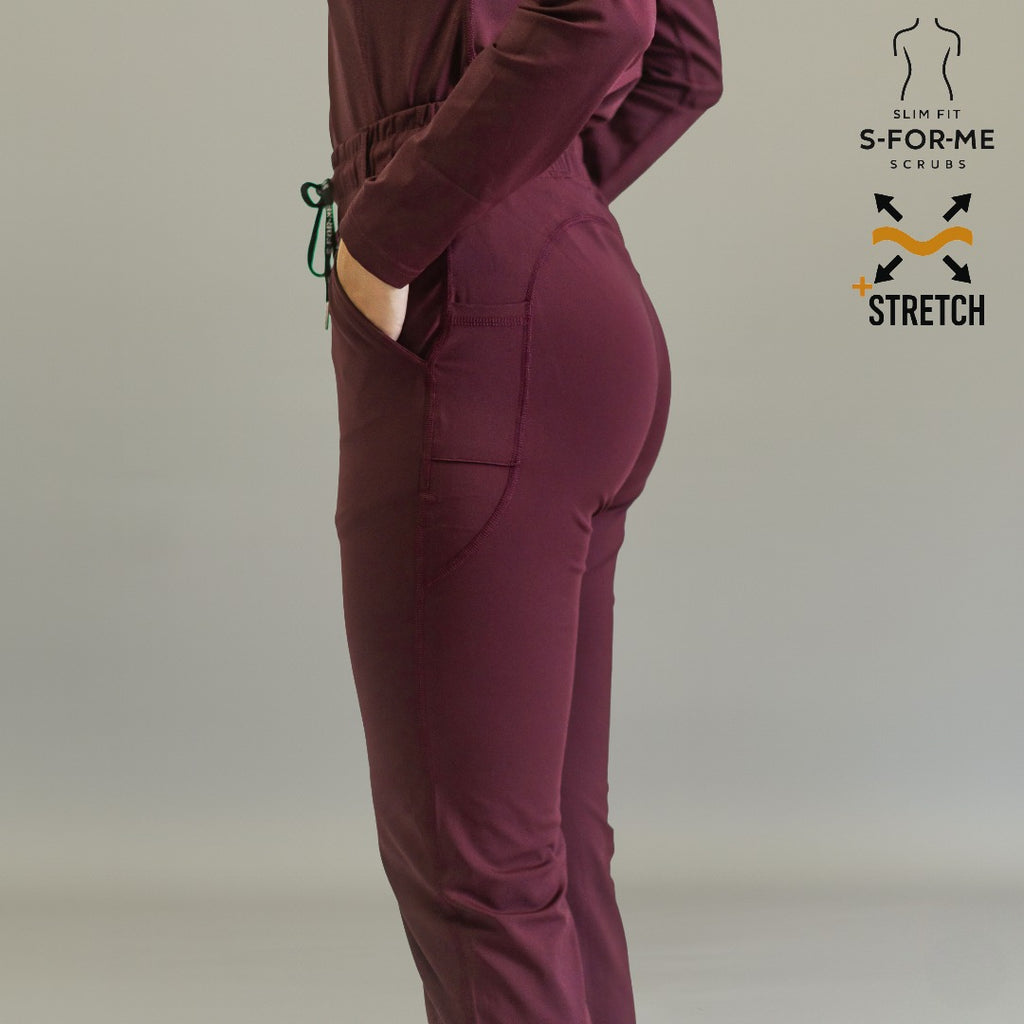 Pijama quirúrgica vino — pantalón 915 flare con pretina cómoda