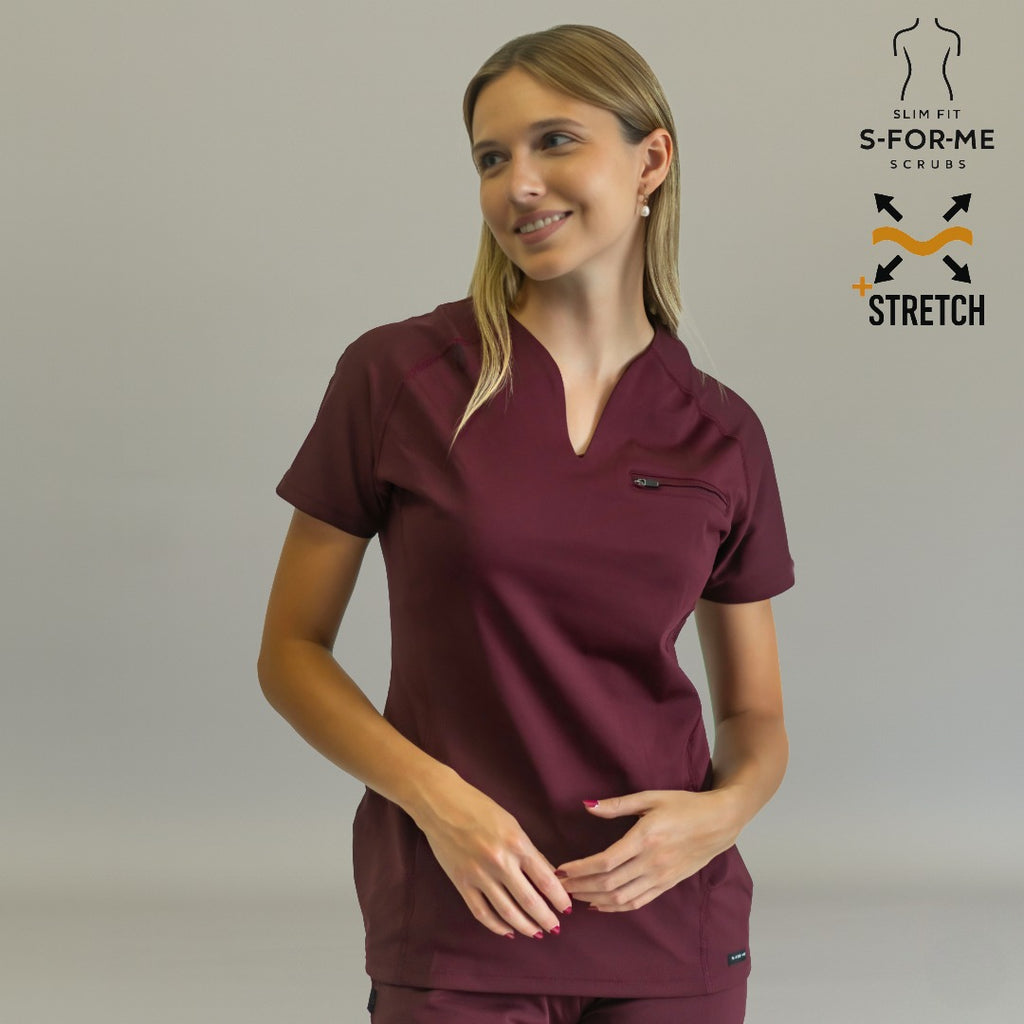 Pijama quirúrgica mujer 915 vino — filipina con tela stretch y spandex