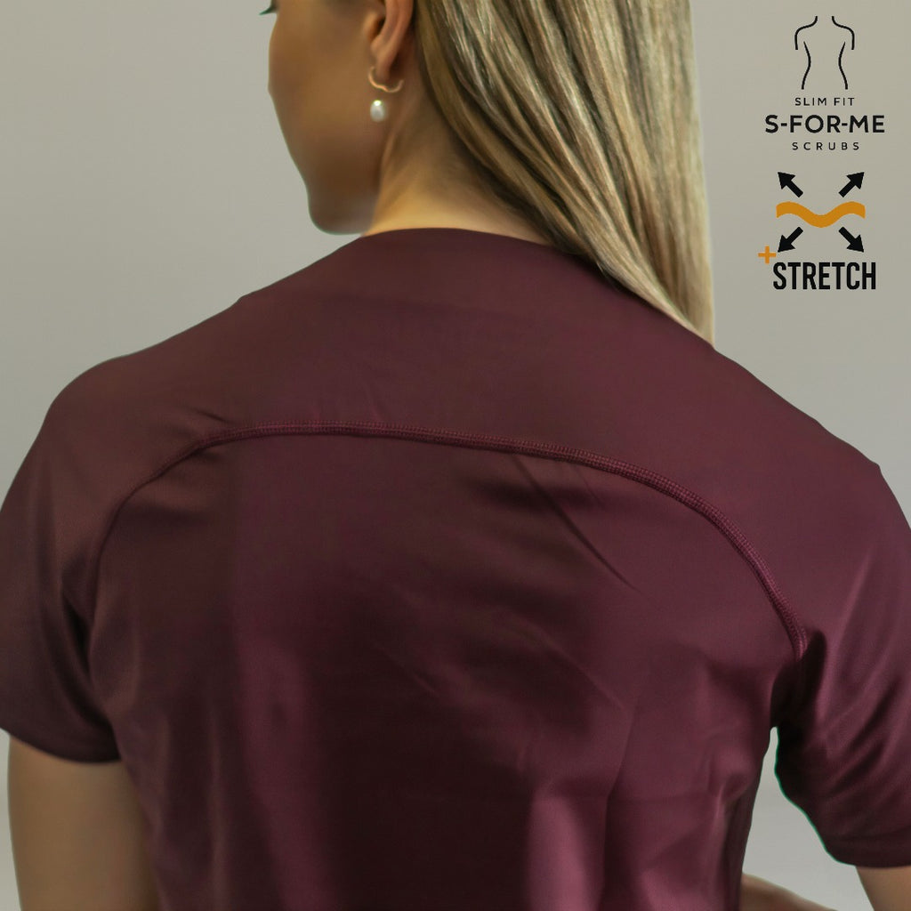 Scrubs mujer vino 915 — filipina estilizada con bolsillos funcionales