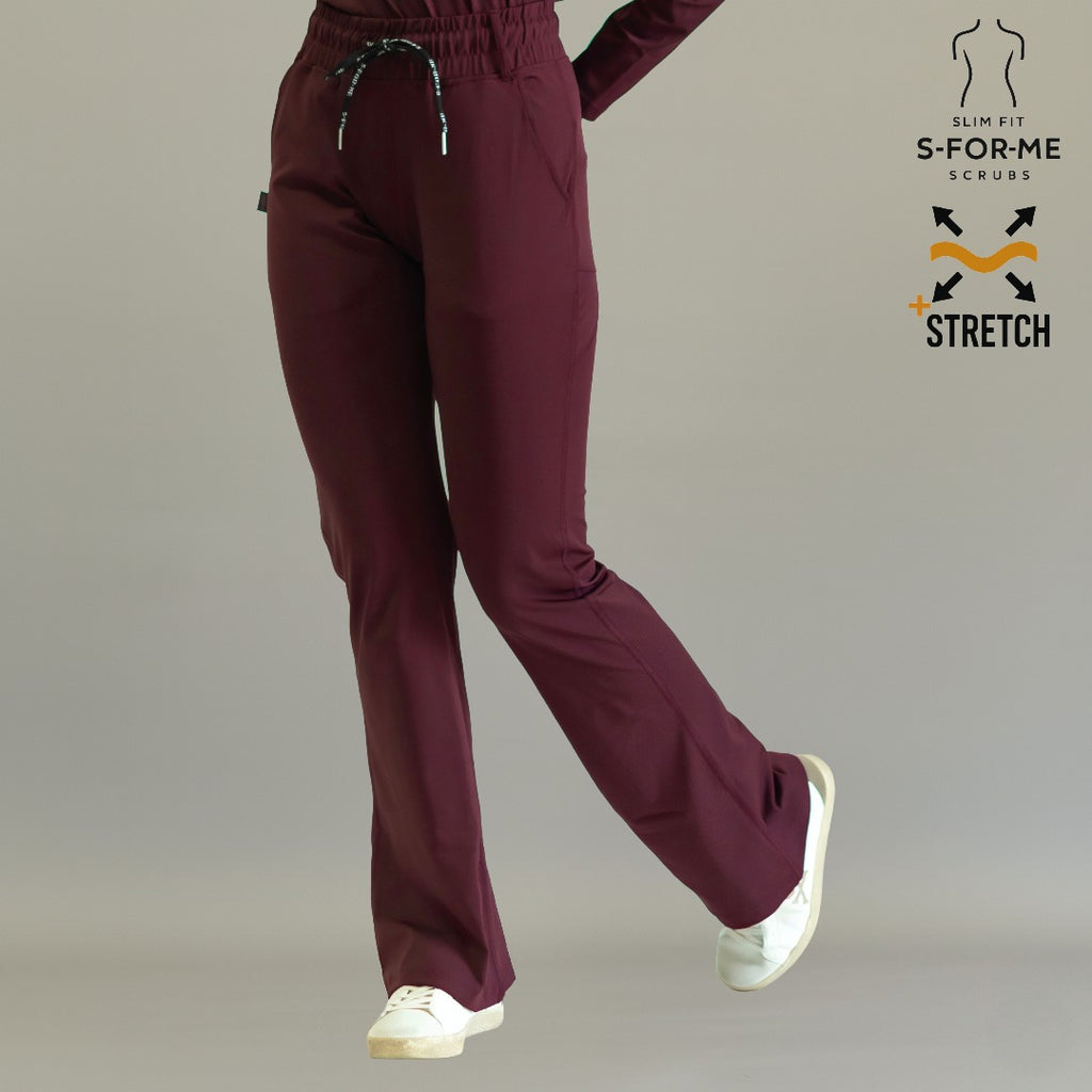 Pantalón quirúrgico 915 mujer color vino — scrubs acampanados Super Stretch