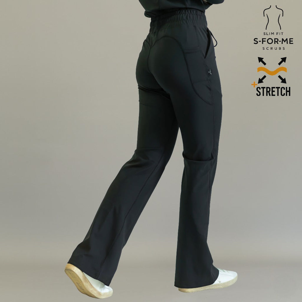 Pantalón flare 915 Negro — vista frontal completa con cordón ajustable en cintura