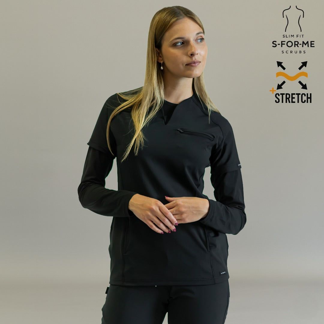 Filipina quirúrgica 915 Negra — conjunto con pantalón scrub negro