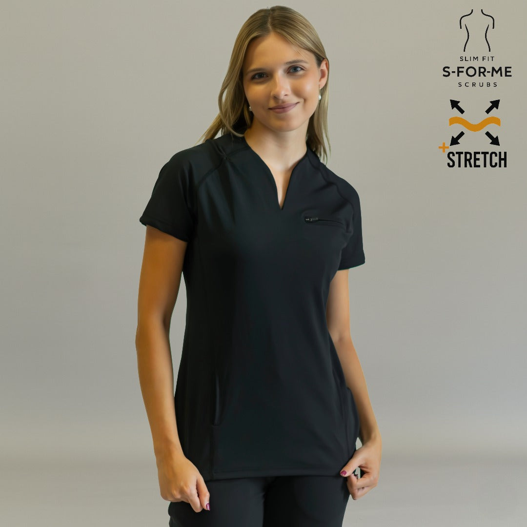 Filipina quirúrgica mujer 915 Negra Super Stretch — vista frontal cuello en V slim fit