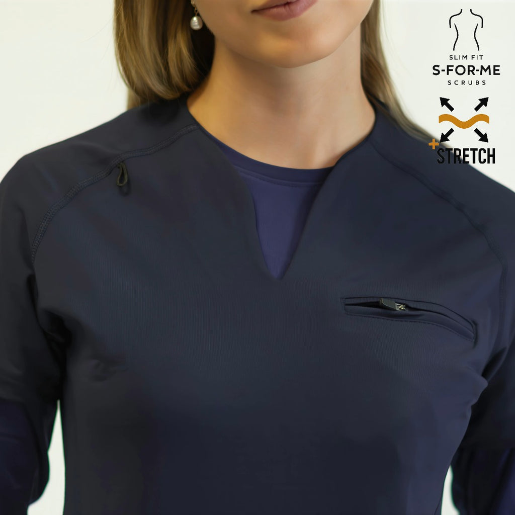 scrub top azul marino mujer 915 super stretch vista completa Sandel Medica