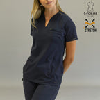 filipina medica azul marino mujer 915 tela super stretch detalle bolsillo Sandel Medica