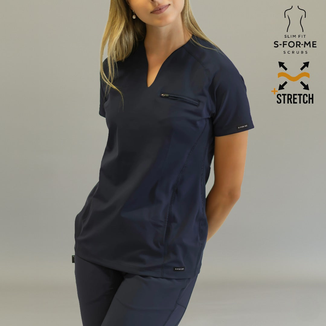 filipina medica azul marino mujer 915 tela super stretch detalle bolsillo Sandel Medica