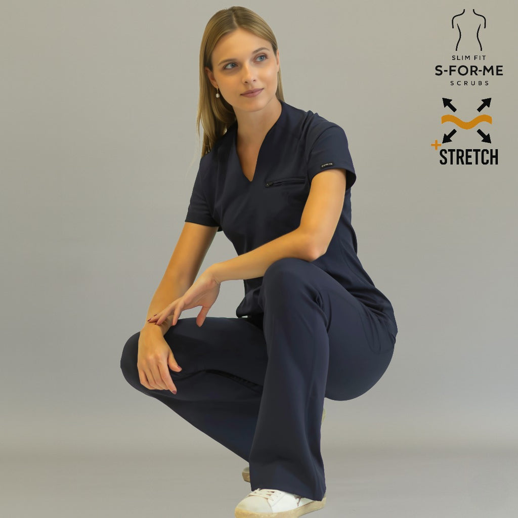 scrub azul marino mujer 915 super stretch uniforme estetica belleza Sandel Medica