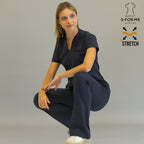 scrub azul marino mujer 915 super stretch uniforme estetica belleza Sandel Medica