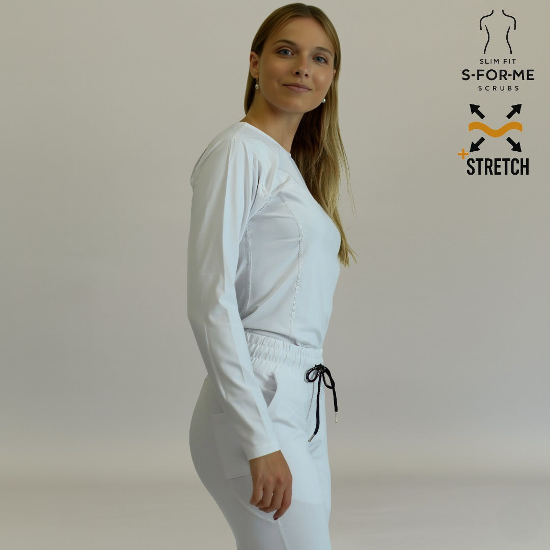 blusa under scrub blanco mujer manga larga detalle cuello sandel medica