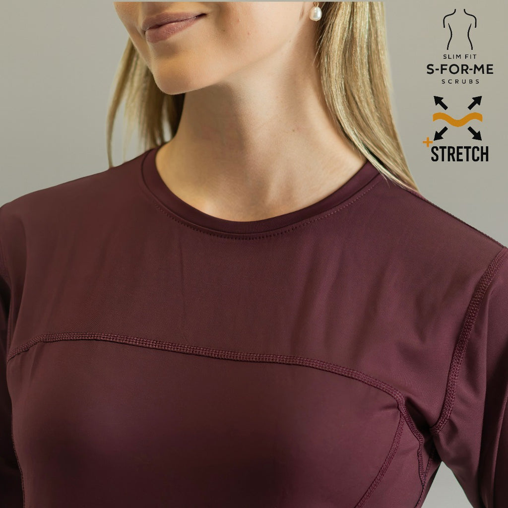 blusa under scrub vino mujer super stretch detalle tela sandel medica