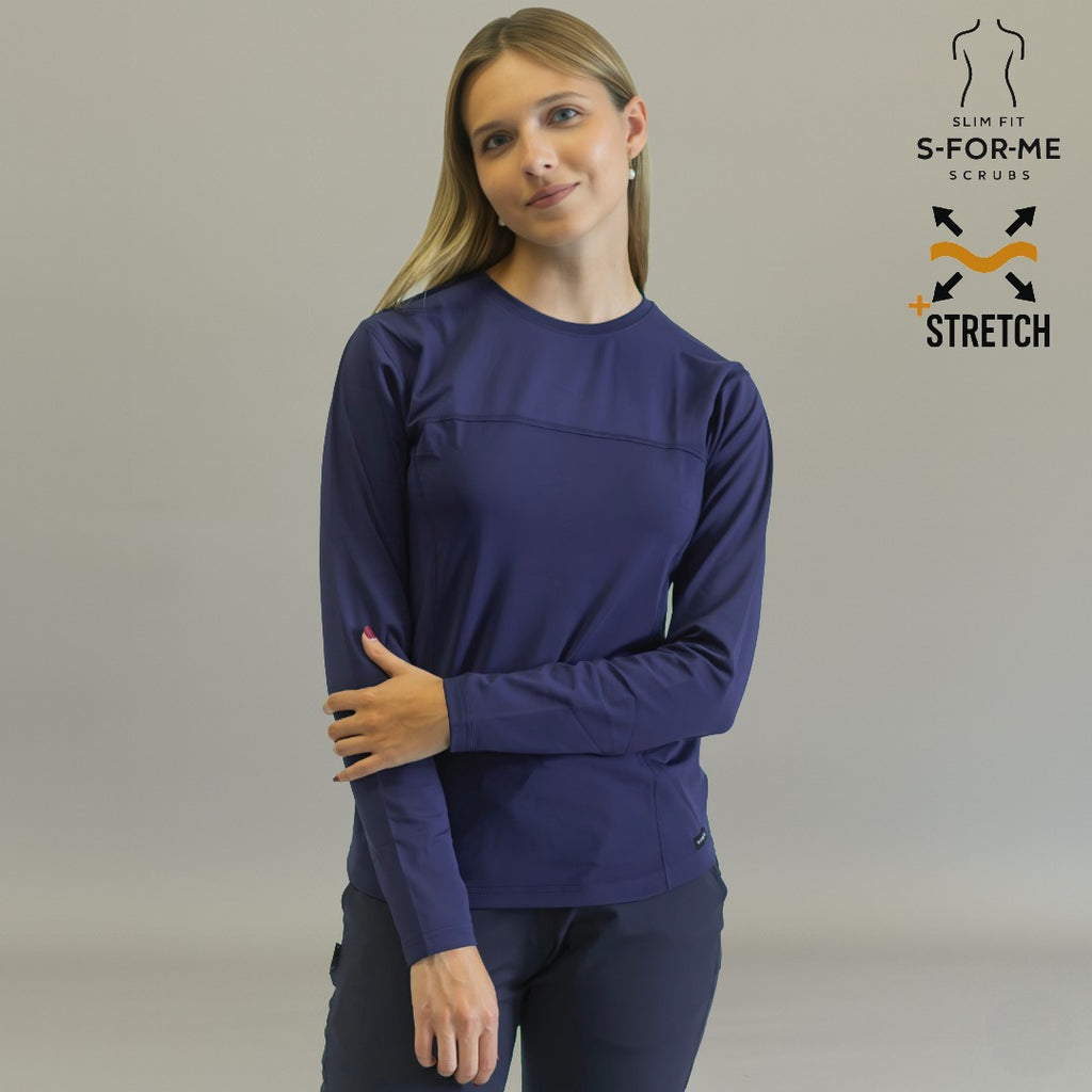 blusa under scrub azul marino mujer manga larga frente sandel medica