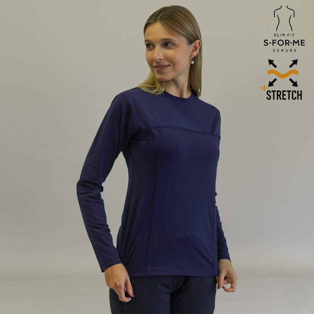 blusa under scrub azul marino mujer manga larga espalda sandel medica