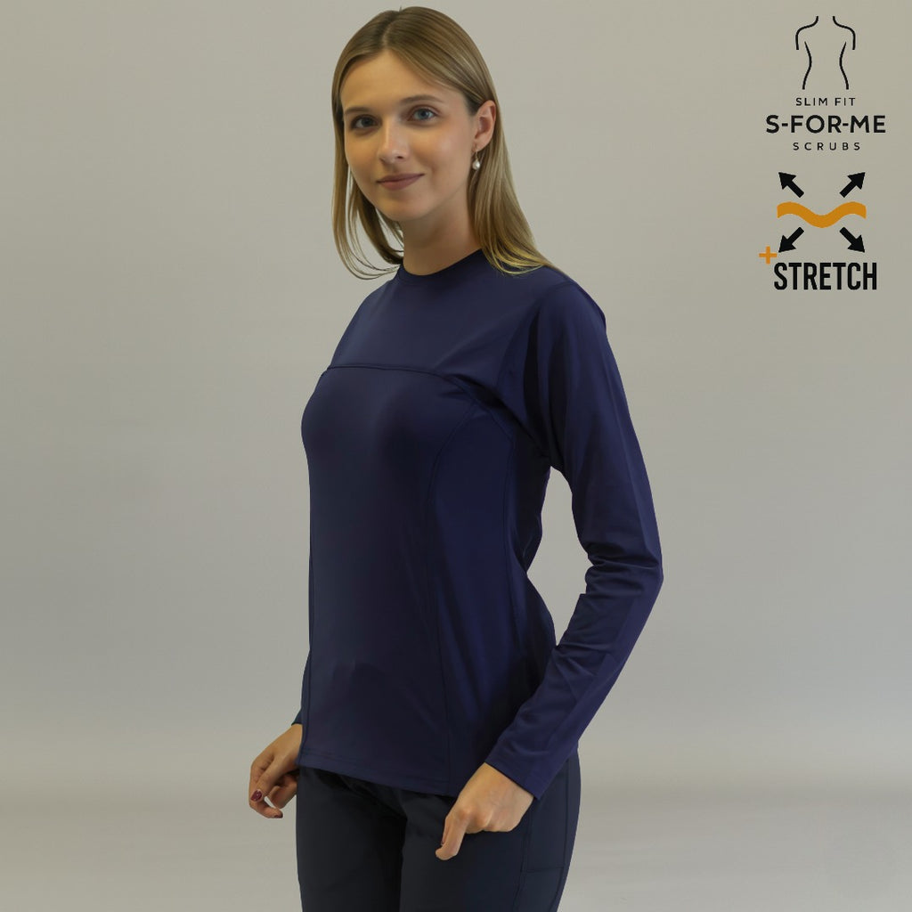 blusa under scrub azul marino mujer manga larga detalle tela sandel medica