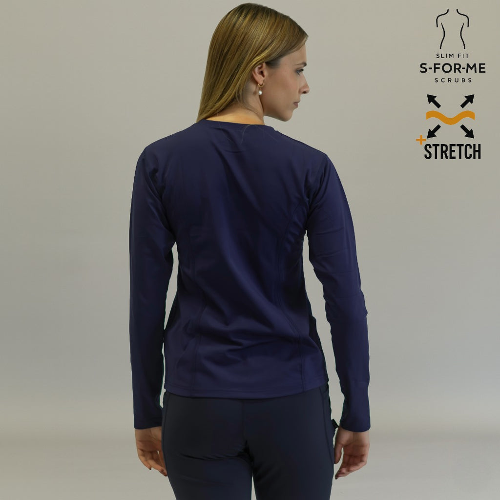blusa under scrub azul marino mujer manga larga detalle cuello sandel medica