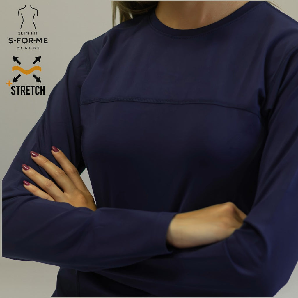 blusa under scrub azul marino mujer manga larga perfil sandel medica