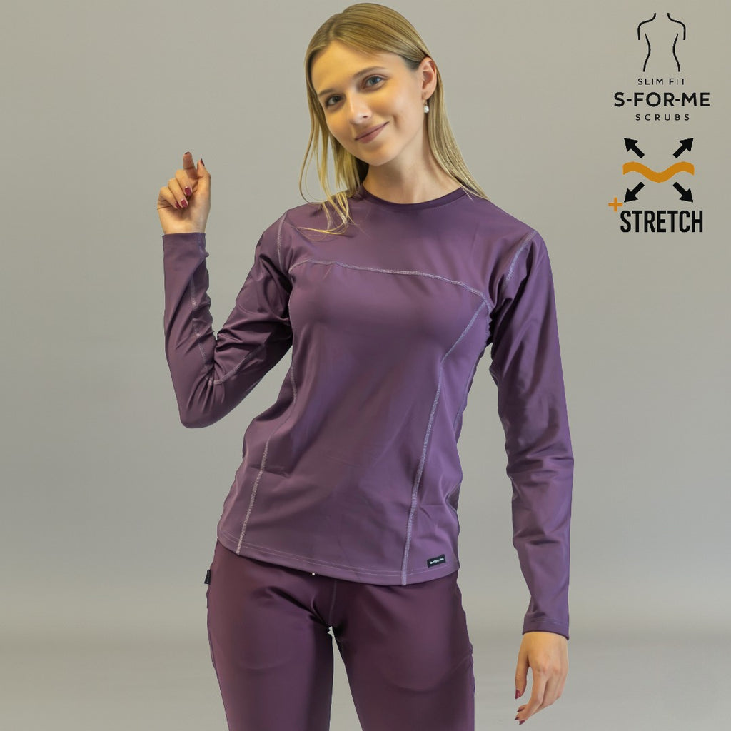 blusa under scrub morado mujer super stretch frente sandel medica