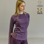 blusa under scrub morado mujer super stretch frente perfil sandel medica