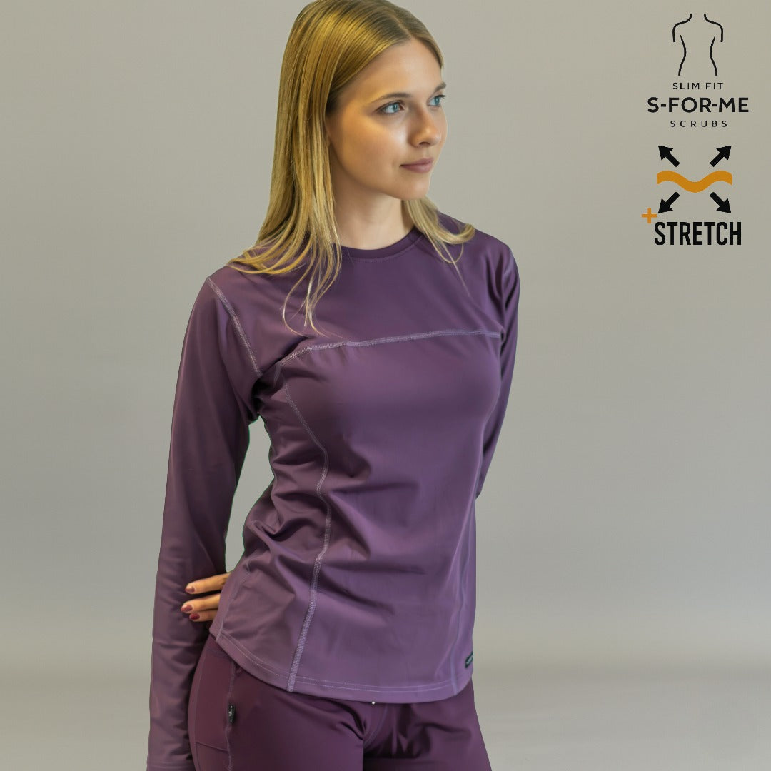 blusa under scrub morado mujer super stretch frente perfil sandel medica