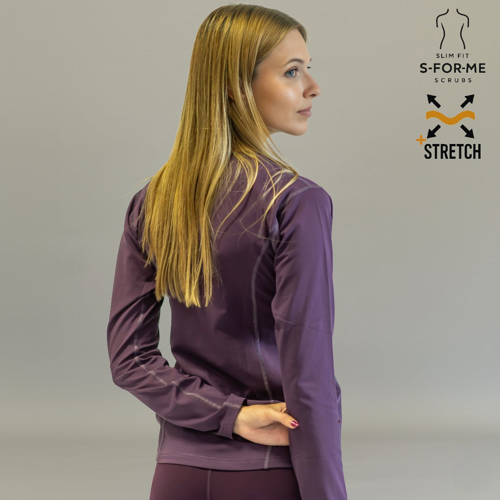 blusa under scrub morado mujer super stretch detalle tela sandel medica