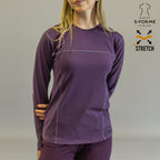 blusa under scrub morado mujer super stretch detalle cuello sandel medica