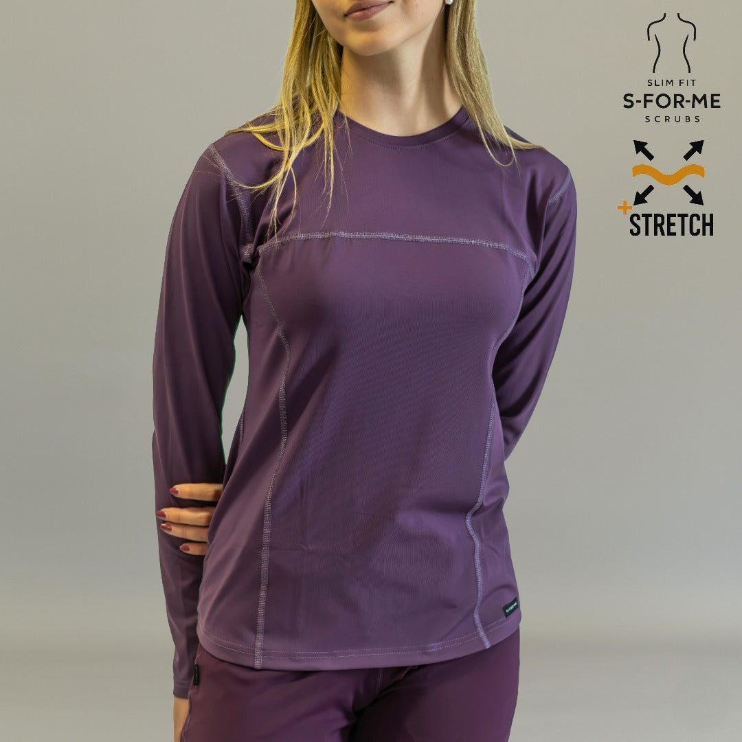 blusa under scrub morado mujer super stretch detalle cuello sandel medica