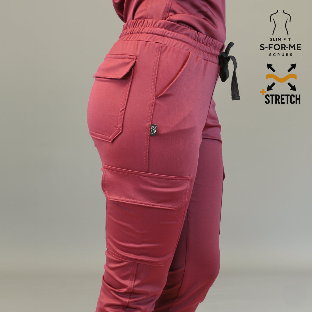Pantalon jogger medico vino mujer corte slim fit tela super stretch Estilo 910
