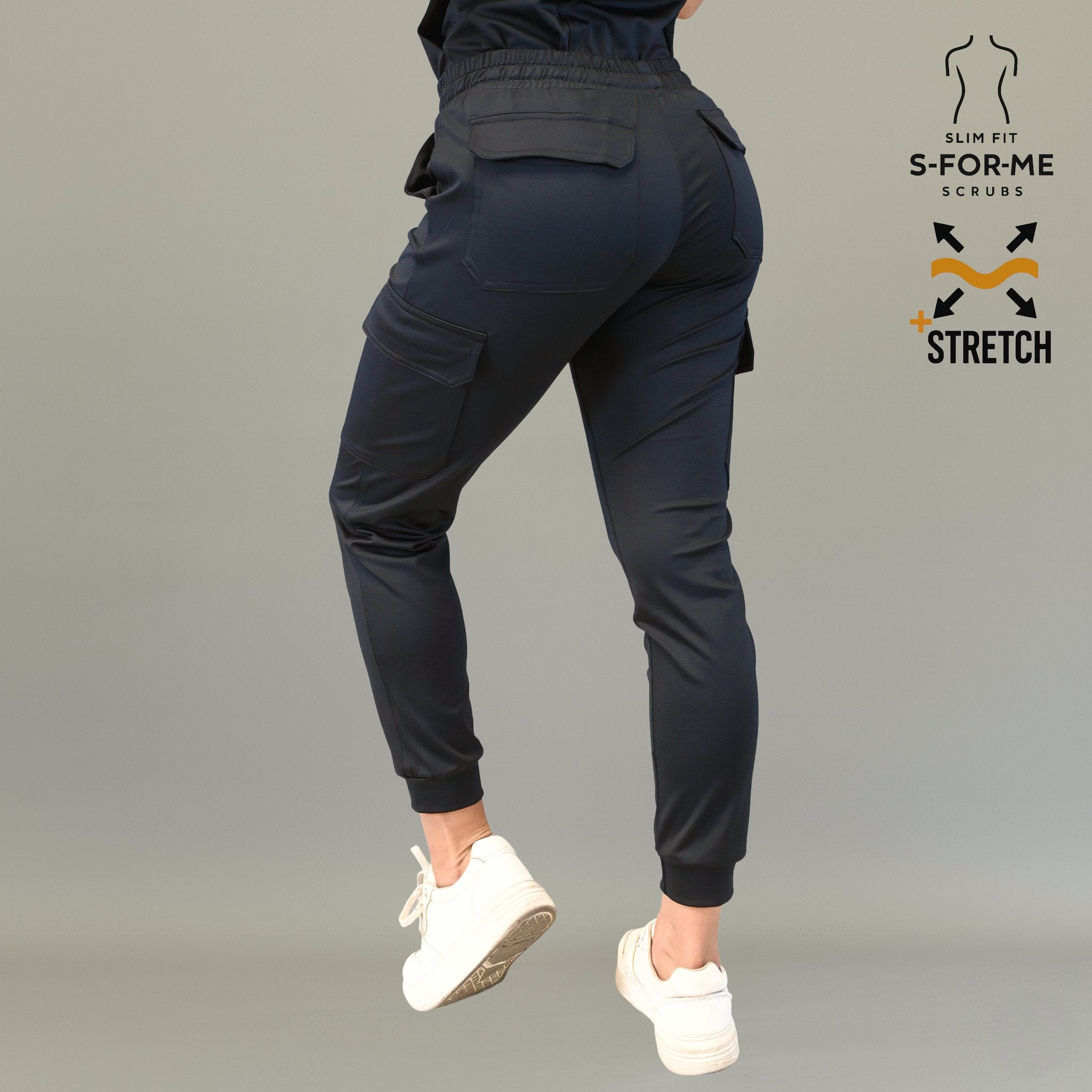 Pantalon jogger medico negro mujer corte moderno slim fit tela super stretch