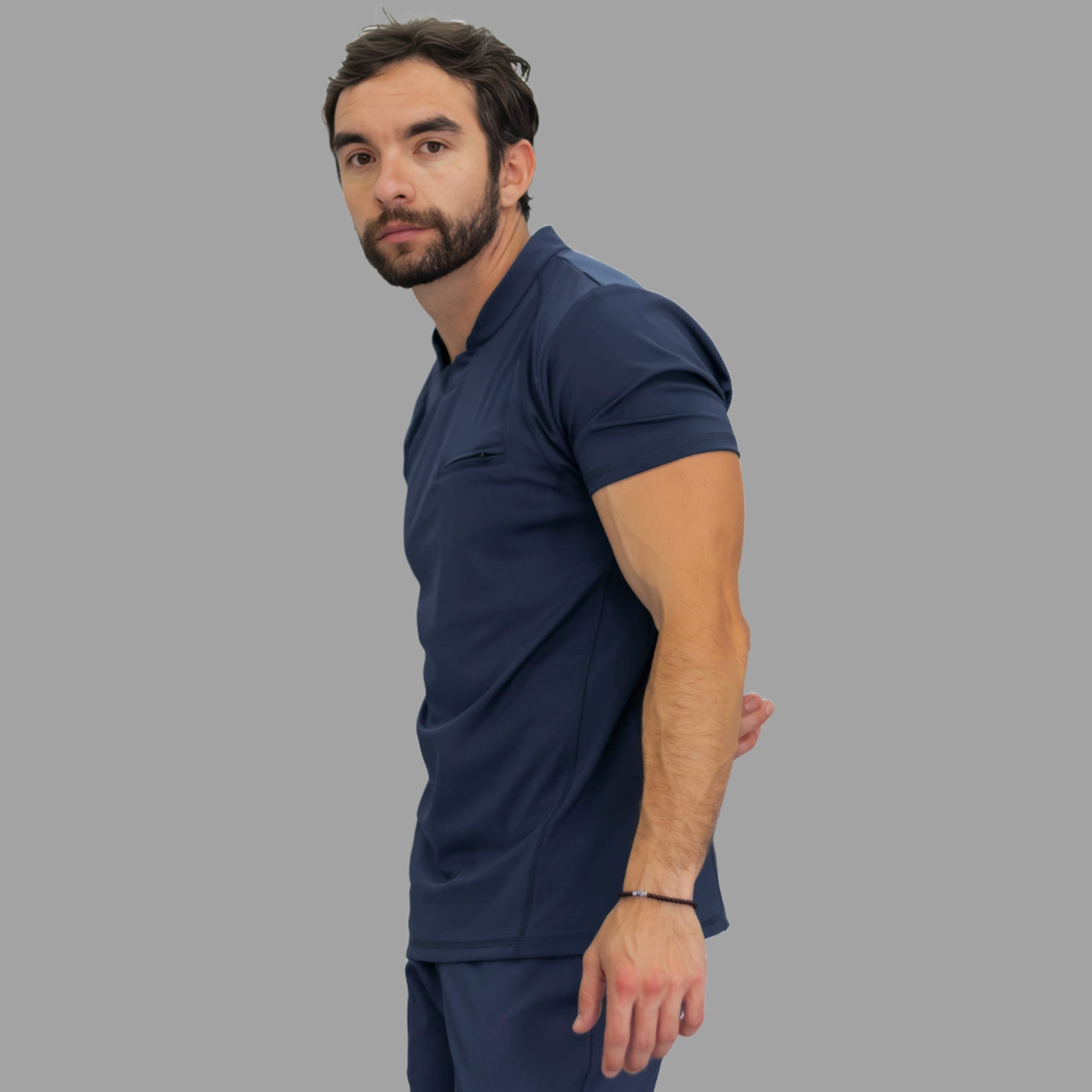 Filipina quirúrgica hombre azul marino Super Stretch vista lateral