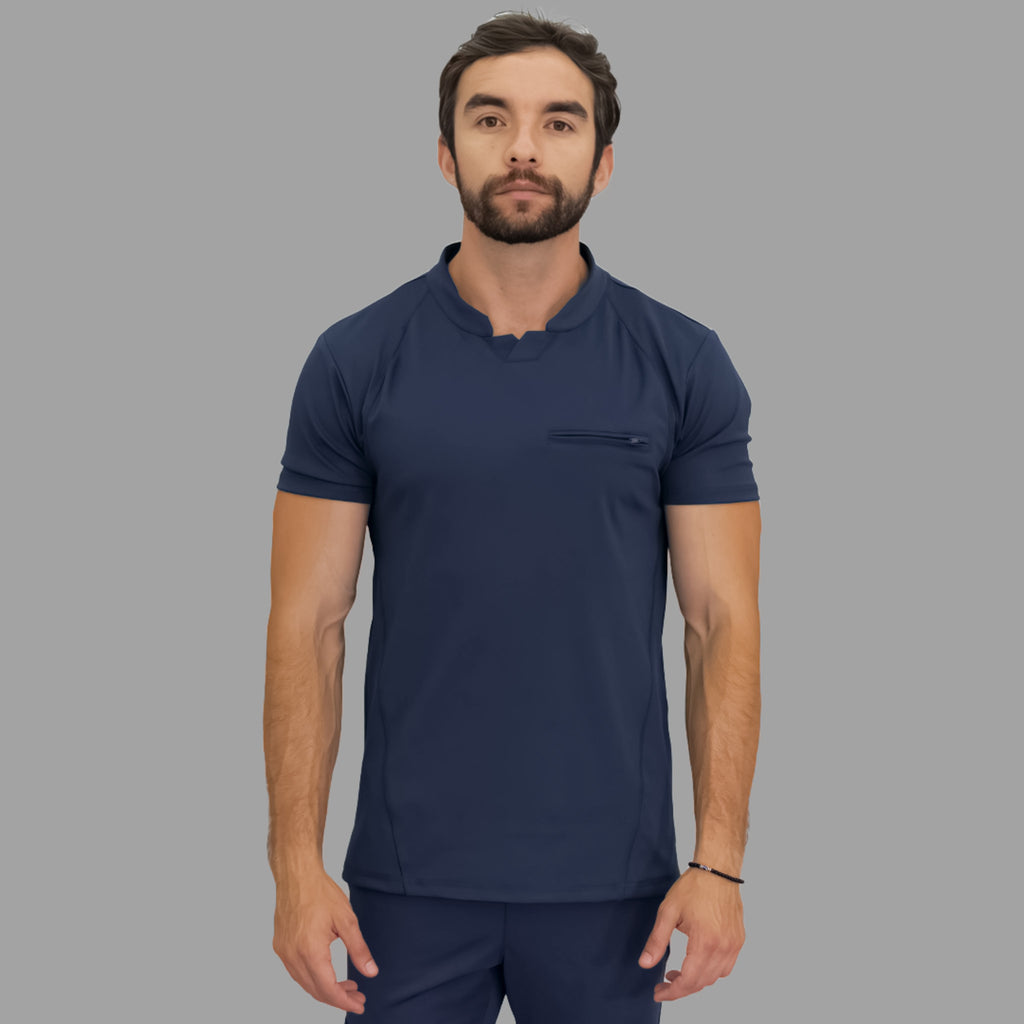 Filipina azul marino hombre estilo 910 corte slim fit vista frontal completa
