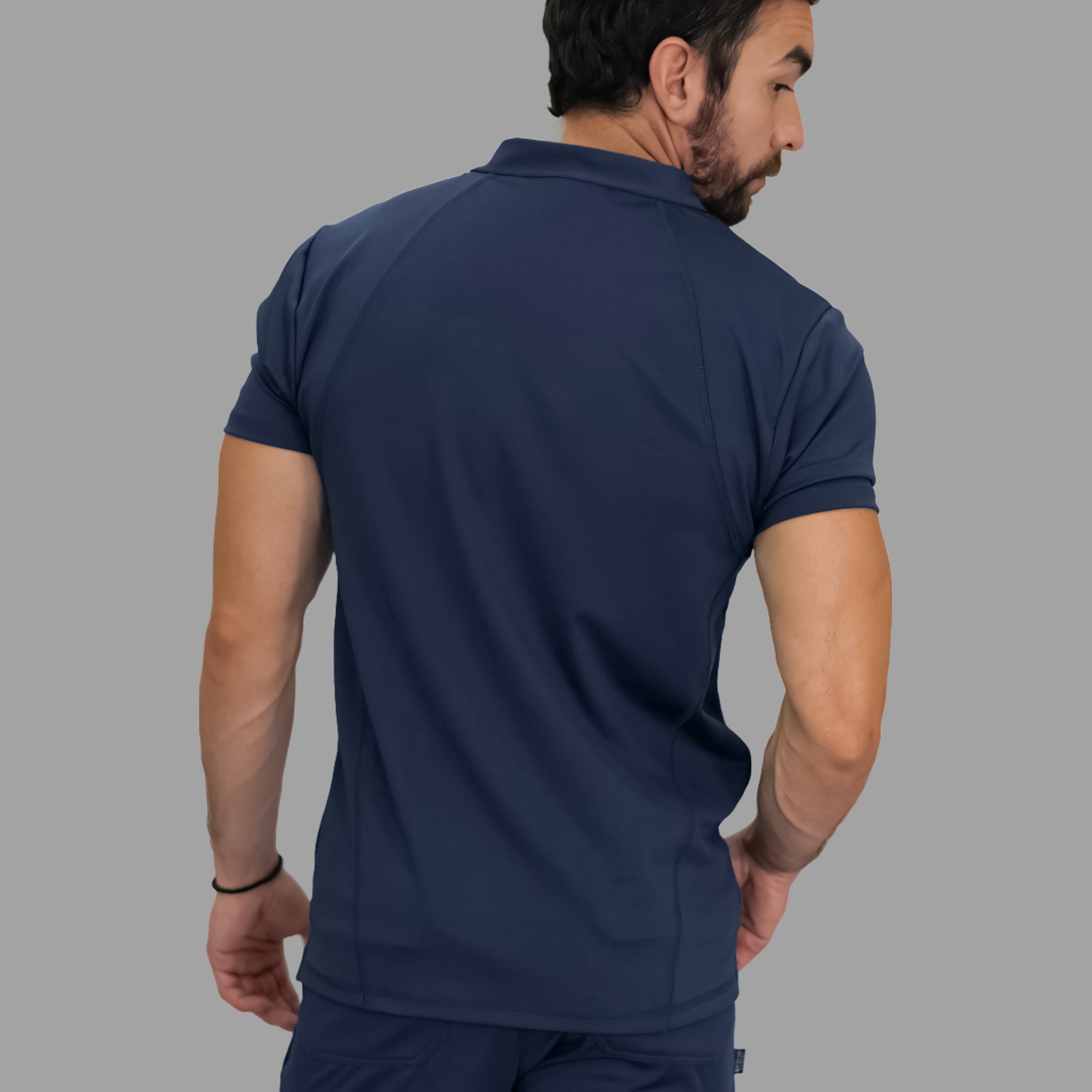 Filipina quirúrgica azul marino hombre Super Stretch vista posterior