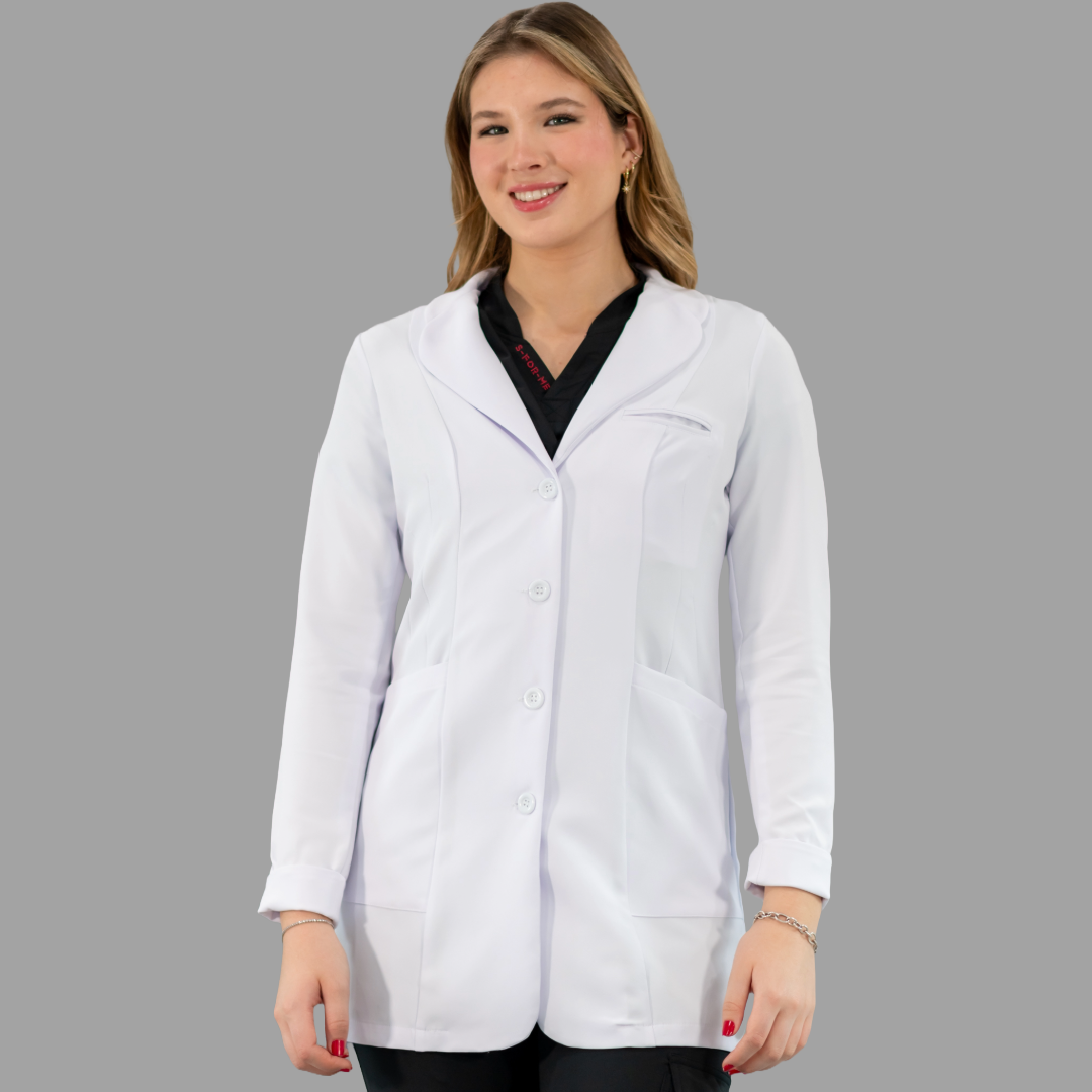 Bata Médica Stretch Extra Blanca Dama, Antifluido Alviero