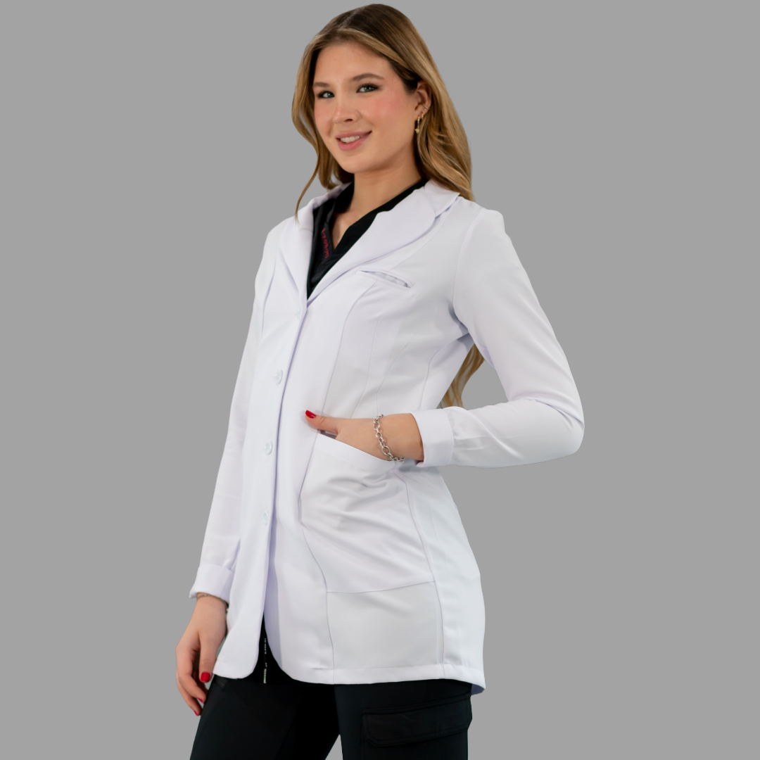 Bata Médica Stretch Blanca Dama, Antifluido Alviero